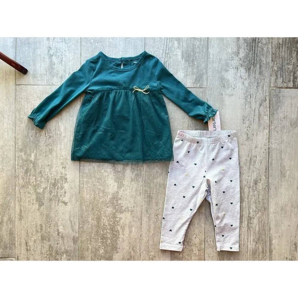 Baby Girl Toddler 2 Piece Outfit Set Babydoll Tutu Top Leggings NEW Shimmer 12m